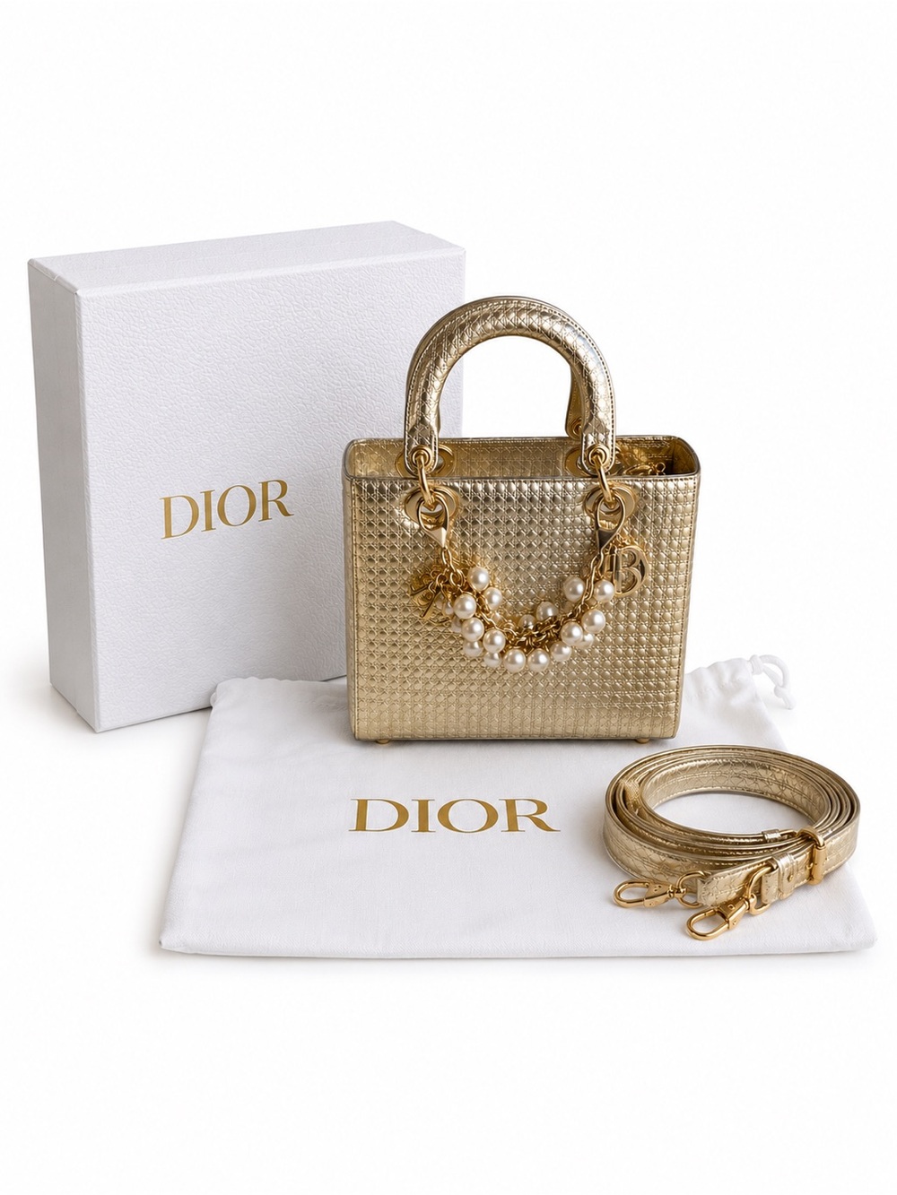 🆕 ✨💎 Lady-D Medium Bag – Metallic Gold Cannage 💎✨